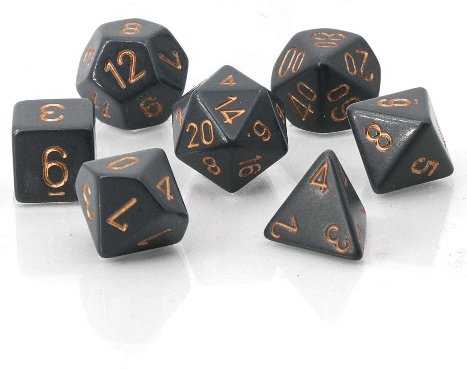 Chessex Poly Dice Set: Opaque Dark Grey/Copper Poly Dice Set