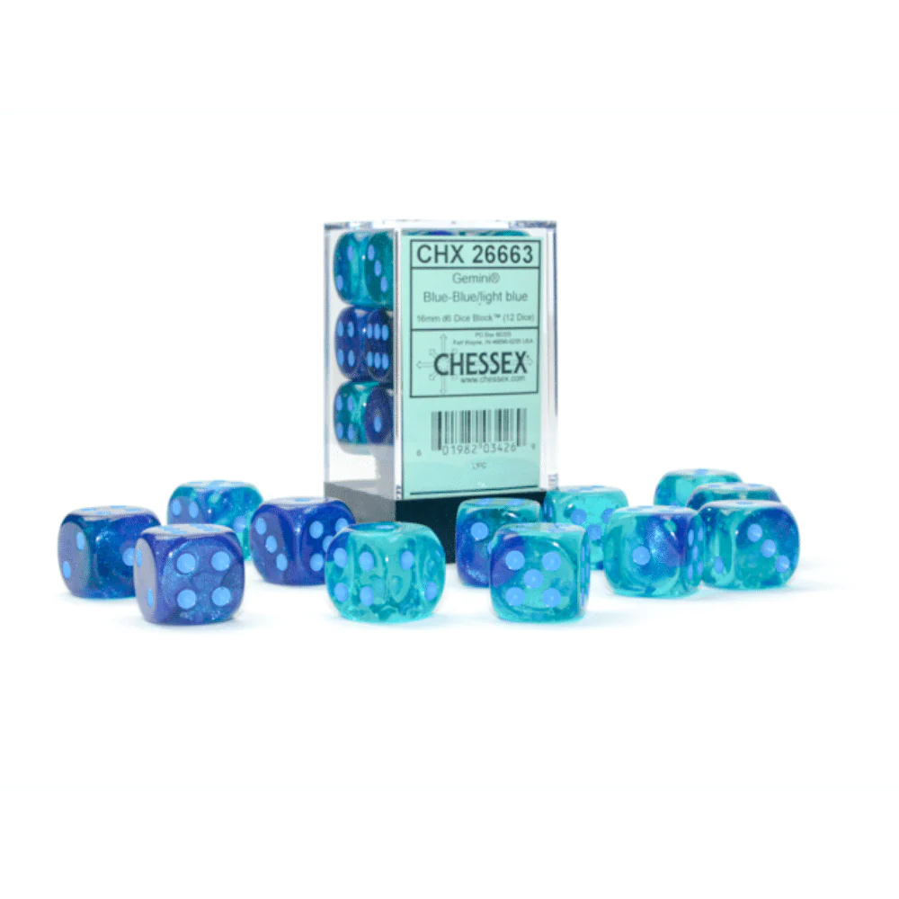 Gemini 16mm D6 Blue/Light Blue Luminary Dice Block (12)