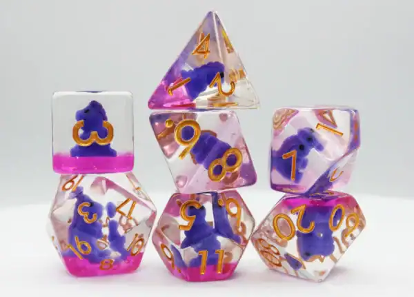 Foam Dice Poly 7 Dice Set - Purple T-Rex