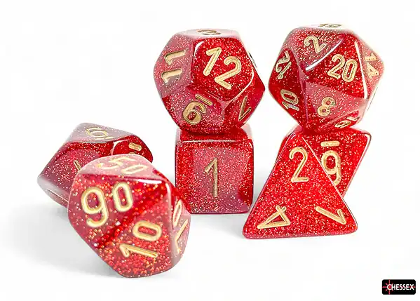 Chessex Poly Dice Set: Glitter - Ruby & Gold