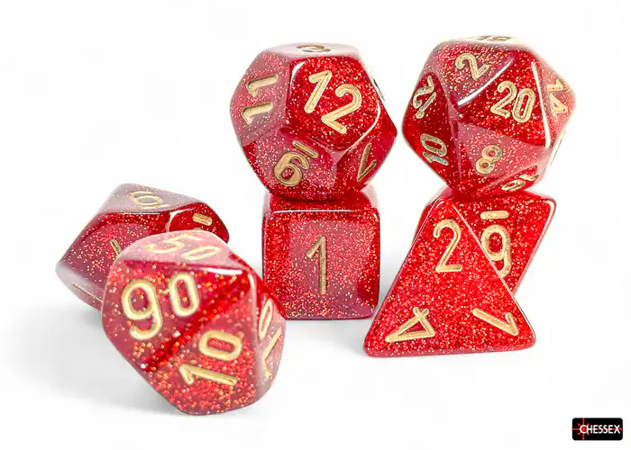 Chessex Poly Dice Set: Glitter - Ruby & Gold