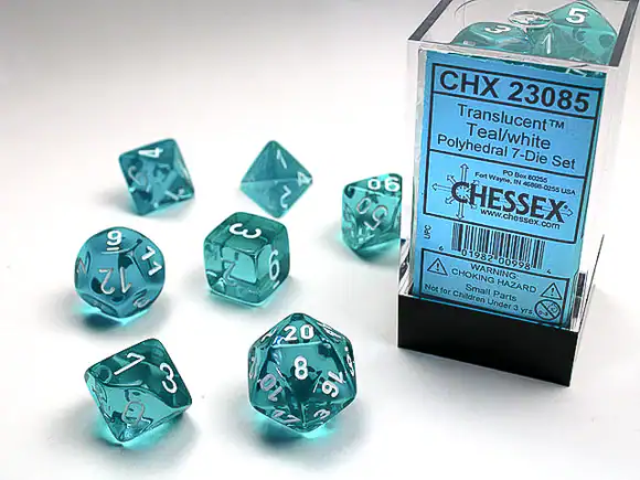 Chessex Poly Dice set - MINI Translucent - Teal & White